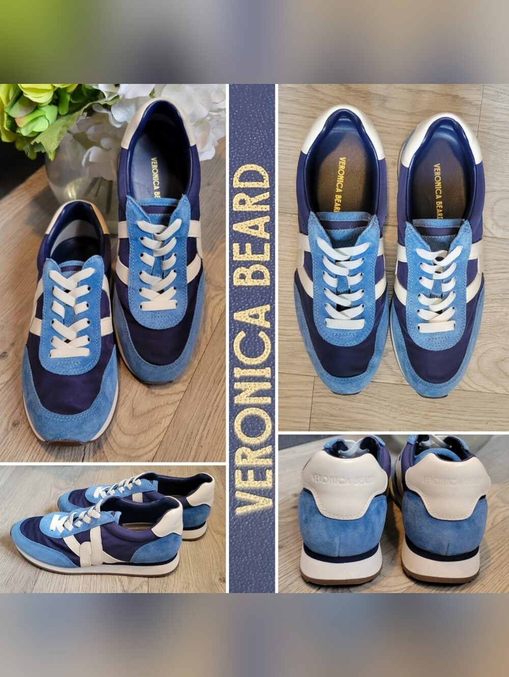 Veronica Beard Penrose Sneakers Navy White Suede Leather, New No Box, Women US 6